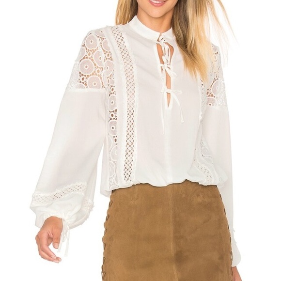 Tularosa Revolve Farrah Blouse Long Flare Sleeve Crochet Lace Ivory Size XS - Picture 6 of 16